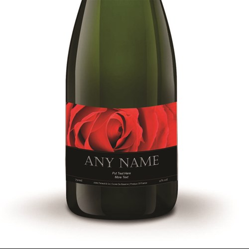 Personalised Champagne - Red Rose Label - Next Day Delivery